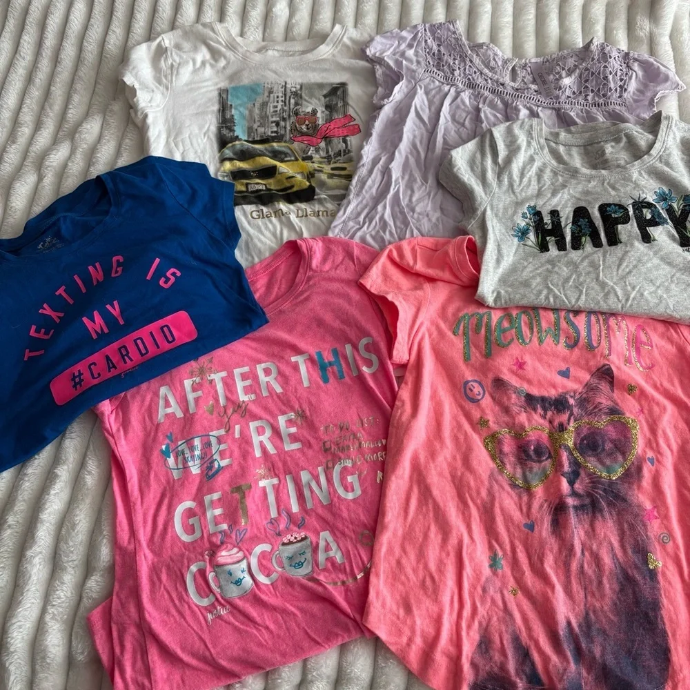 Lot of SIX 6 girls size 12 short sleeve t-shirts Y2K Justice graphic tees - Picture 1 of 8